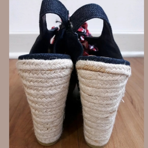 Women's Denim Blue Espadrilles Ribbon Tie Open Toe - Picture 5 of 8